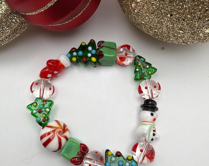 Christmas Lampwork Bracelet | Lampwork Glass Bracelet