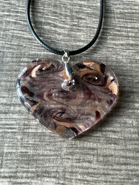 Purple Heart Pendant | Lampwork Flat Glass Heart | Heart Pendant Necklace