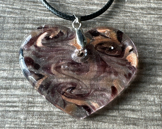 Purple Heart Pendant | Lampwork Flat Glass Heart | Heart Pendant Necklace