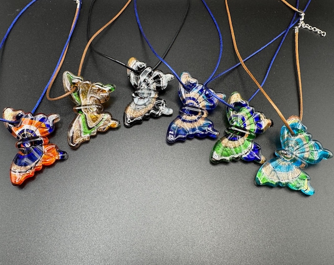 Butterfly Pendant Necklace | Murano Inspired Glass Butterfly Pendant Necklace | Lampwork Glass Butterfly