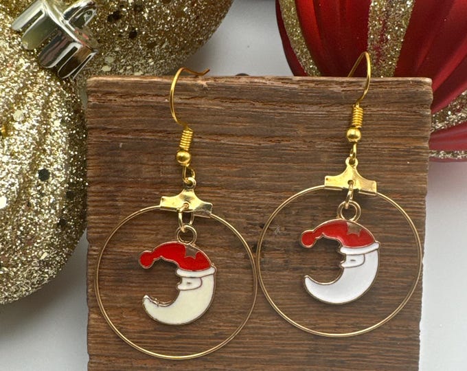 Santa Moon Hoop Earrings