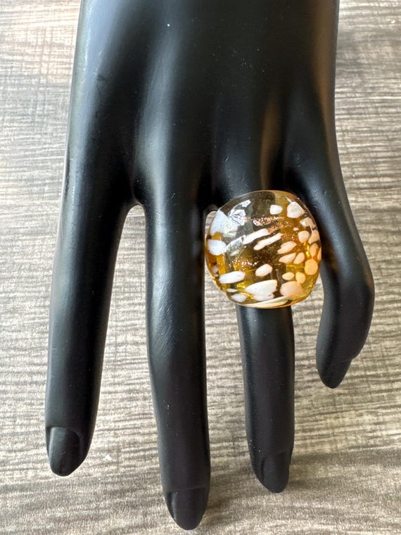 Gold/White Glass Ring | Murano Glass Statement Ring