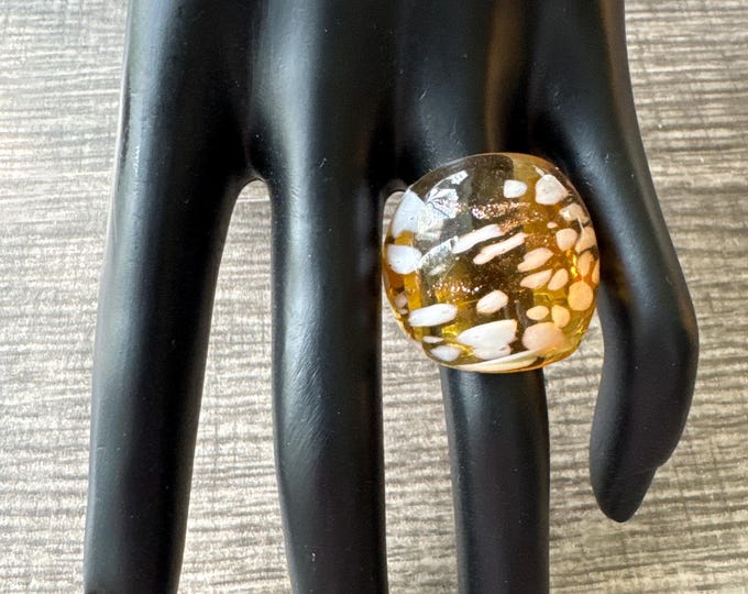 Gold/White Glass Ring | Murano Glass Statement Ring