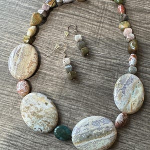 Ocean Jasper Gemstone Necklace | Sterling Silver Earrings | Gemstone necklace set
