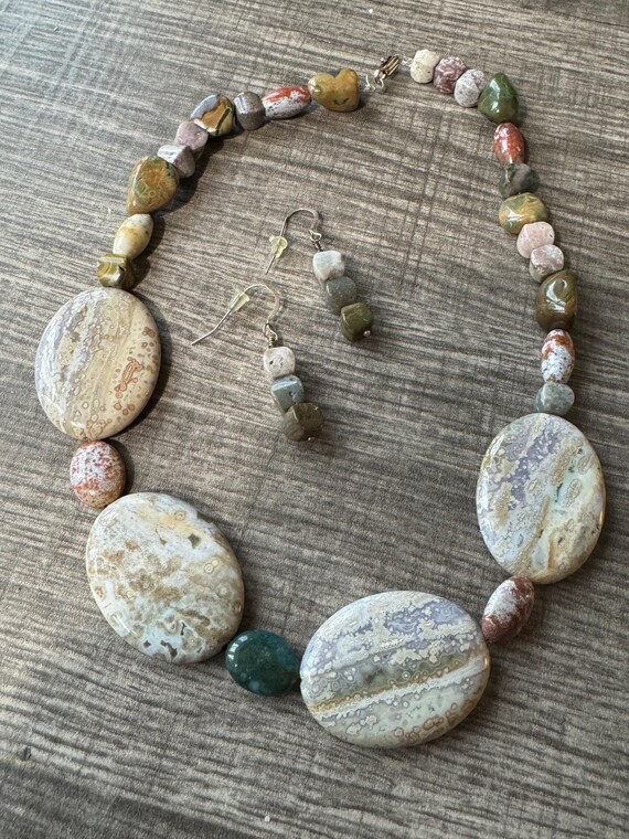 Ocean Jasper Gemstone Necklace & Sterling Silver Earring Set
