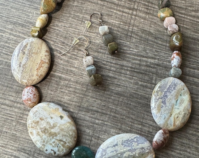 Ocean Jasper Gemstone Necklace & Sterling Silver Earring Set
