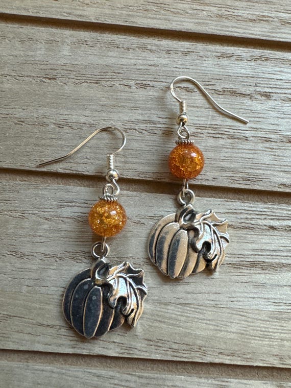 Pumpkin & Orange Crackle Bead Earrings
