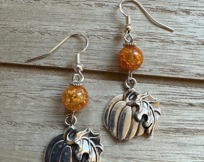 Pumpkin & Orange Crackle Bead Earrings