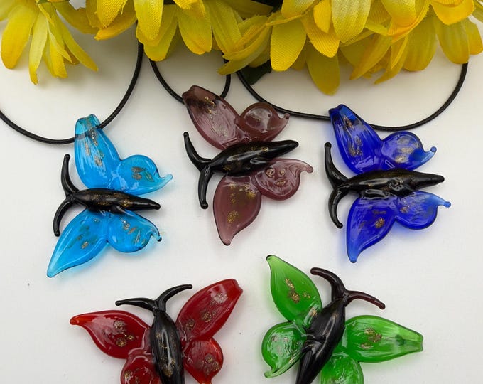Butterfly Pendant Necklace | Lampwork Glass Butterfly | Glass Butterfly Pendant Necklace