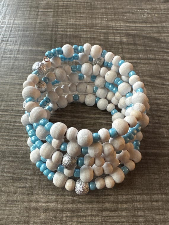 Blue and white bracelet | Morse Code | Memory Wire Bracelet | Message in a Bracelet | Beaded Bracelet | Support Bracelet