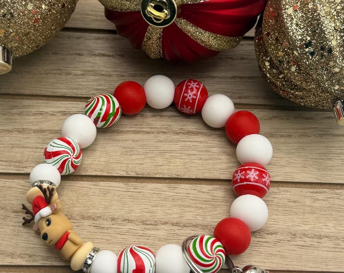 Reindeer Silicone Bead Wristlet Keychain