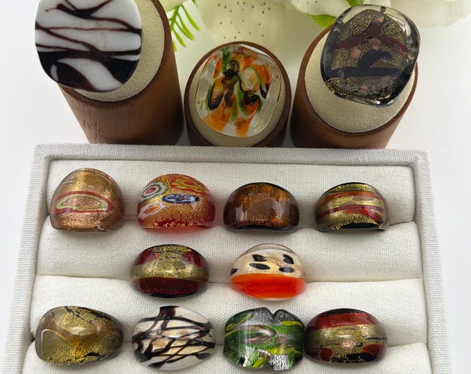 Size 8 - Assorted Glass Rings - Millefiori Glass Rings | Murano Glass Inspired Glass Rings