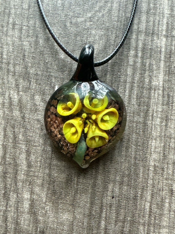 Yellow Flower Pendant | Murano Glass Heart | Flower Pendant Necklace