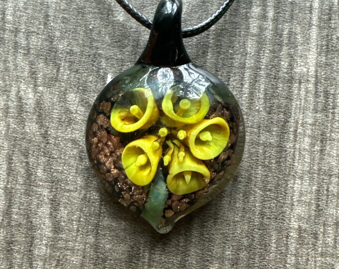 Yellow Flower Pendant | Murano Glass Pendant | Lamp Work Glass Pendant
