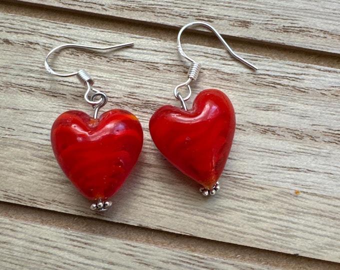 Red Murano Glass Heart Earrings | Heart Earrings