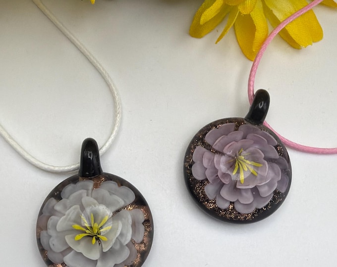 Flower Pendant Necklace | Murano Inspired Glass Flower | Lampwork Glass Flower Pendant