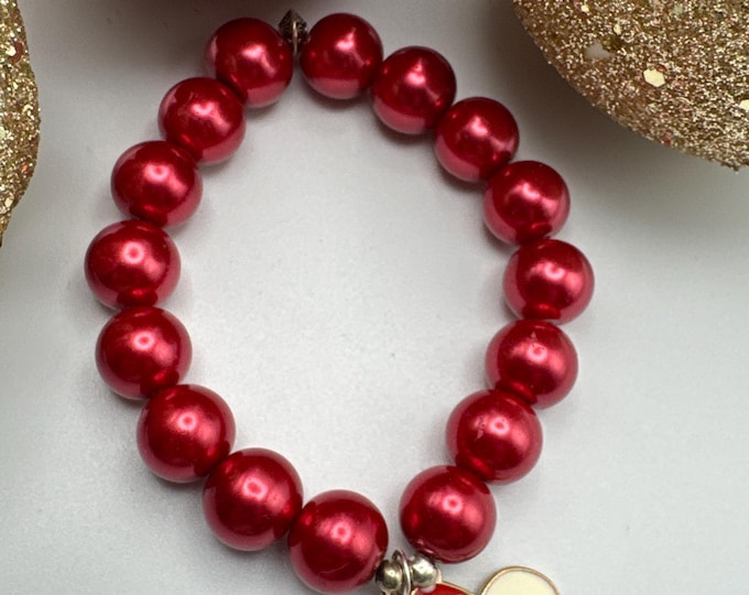 Santa Charm Red Pearl Bead Bracelet