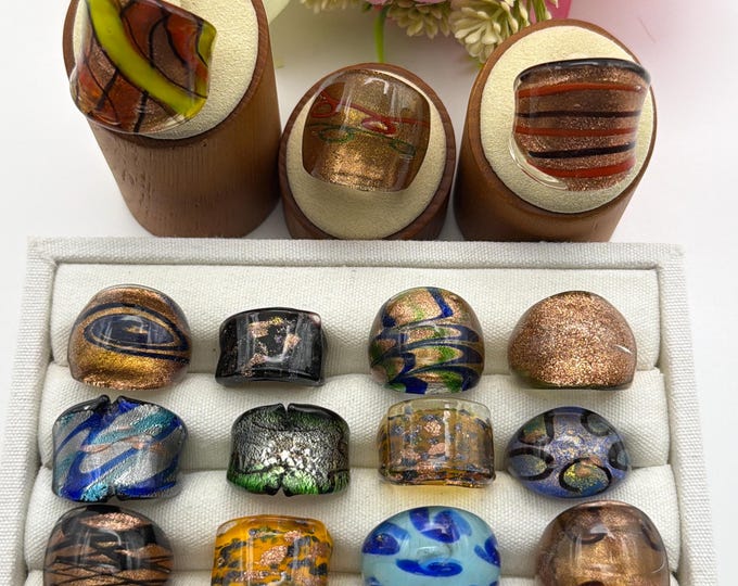 Size 8 3/4 - Lampwork Glass Rings | Assorted Glass Rings | Murano Glass Inspired Glass Rings
