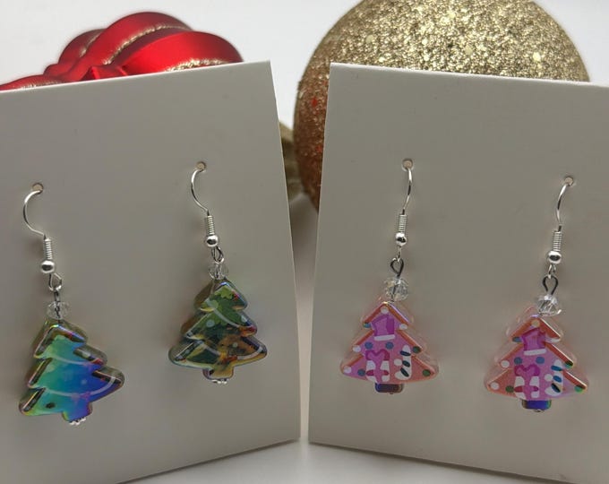 Christmas Tree Earrings | Acrylic Christmas Tree Earrings | Holiday Earrings