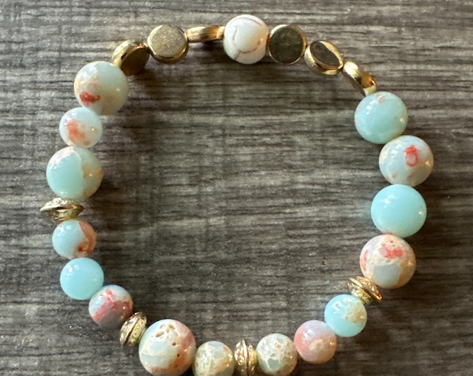 Amazonite Gemstone Stretch Bracelet | Beaded Bracelet | Morse code - Honor | Message in a Bracelet | Quote Bracelet