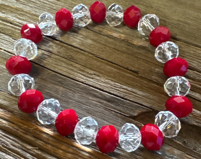 Faceted Red coral bracelet | Crystal Bead Bracelet | Stretch Bracelet