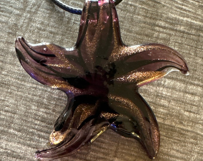 Purple/Black/Gold Starfish Pendant | LampWork Glass Starfish | Starfish Pendant Necklace