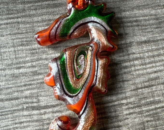 Orange/Green Seahorse Pendant | Murano Glass Seahorse | Seahorse Pendant Necklace