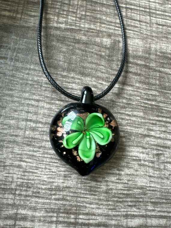 Green Flower Pendant | Murano Glass Flower | Heart Pendant Necklace