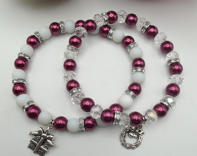 Pearl Bead & Rhinestone Bracelet | Pearl Bead Bracelet | Christmas Bracelet
