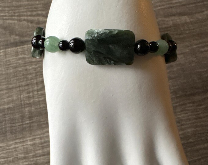 Black Obsidian bracelet | green Aventurine rounds Bracelet