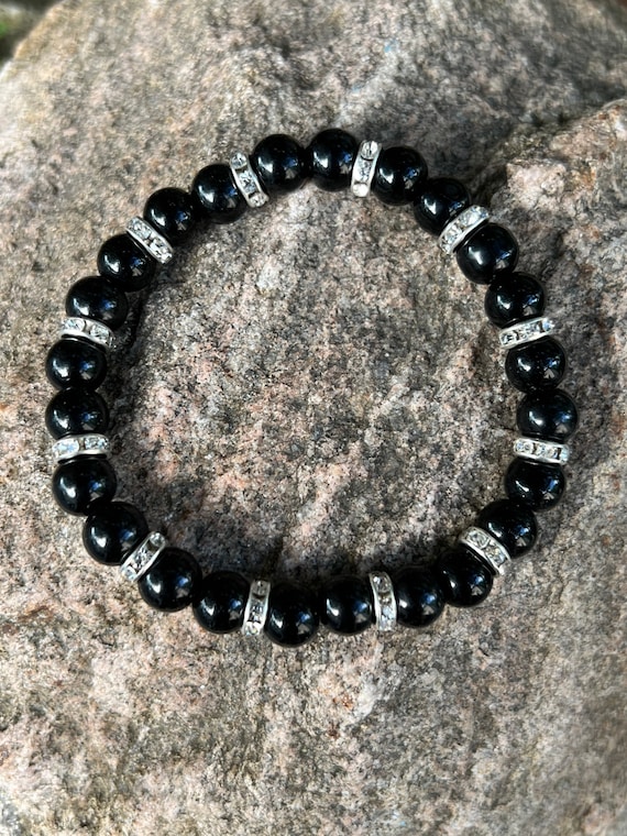 Black Pearl and Rhinestone Stretch Bracelet