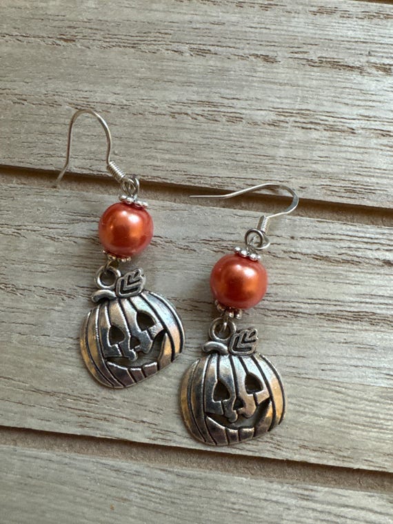 Pumpkin & Orange Pearl Bead Earrings