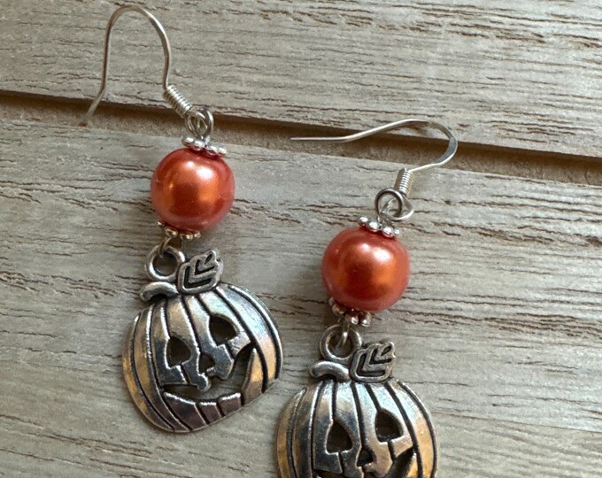 Pumpkin & Orange Pearl Bead Earrings
