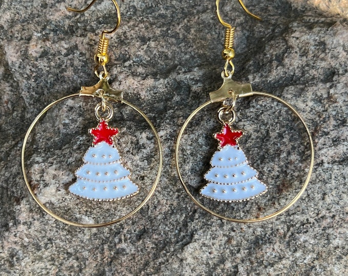 Christmas Tree Rose Gold Hoop Earrings