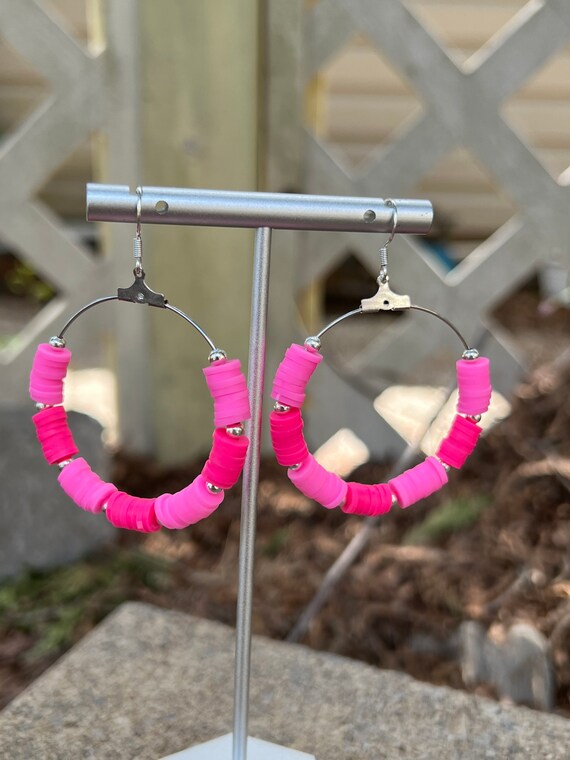 Pink Heishi Bead Hoop Earrings Heishi Bead Earrings UK