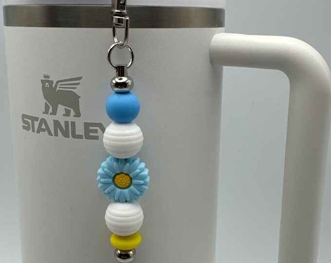 Blue Flower Straw Charm | Stanley Cup Accessories | Flower Key Chain/Purse Charm