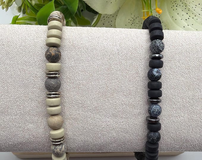 Black Crackled Agate Stretch Bracelet  | Beaded Bracelet | Morse code -Badass | Message in a bracelet | Quote Bracelet | Mens Bracelet