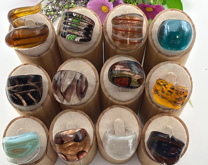 SIZE 8 1/2: Statement Rings | Lampwork Glass Rings | Assorted Glass Rings | Murano Glass Inspired Glass Rings