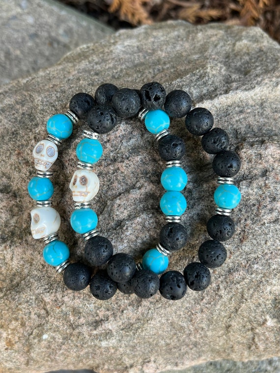 Howlite Skull Bracelet | Howlite Double Strand Bracelet