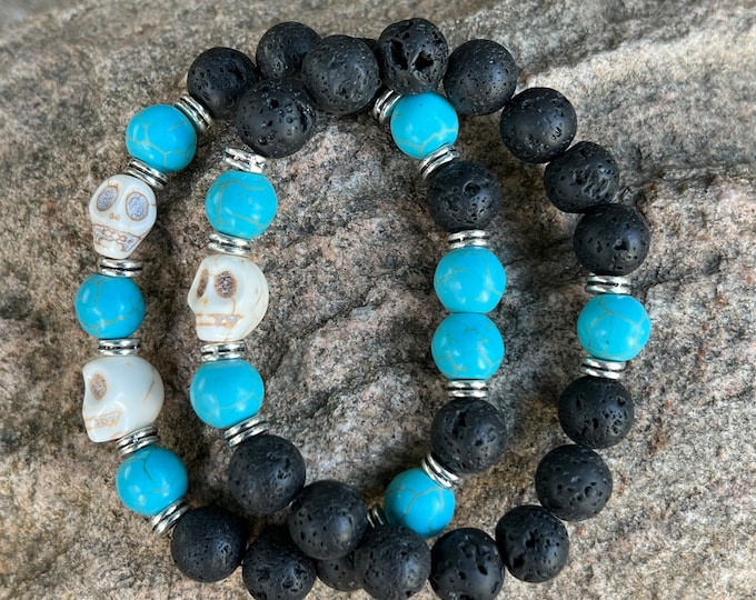 Howlite Skull Bracelet | Howlite Double Strand Bracelet