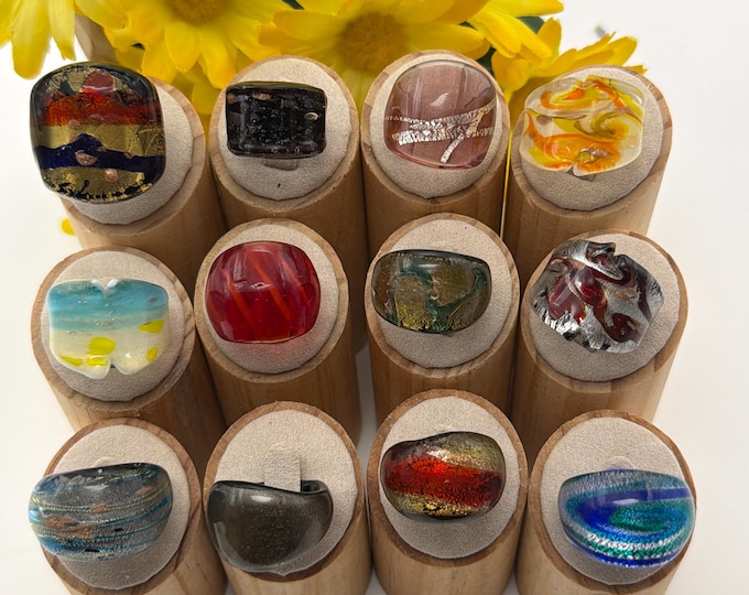 Size 7 3/4 - Lampwork Glass Rings | Assorted Glass Rings | Murano Glass Inspired Glass Rings