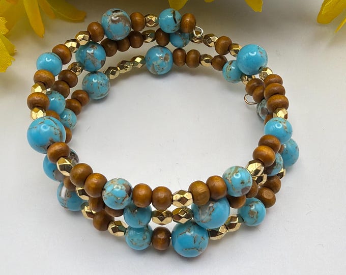 Turquoise Howlite Memory Wire Bracelet