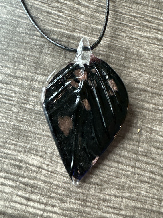 Black Leaf LampWork Pendant Necklace