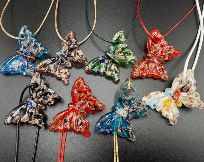 Millefiori Butterfly Pendant Necklace | Glass Butterfly Pendant Necklace