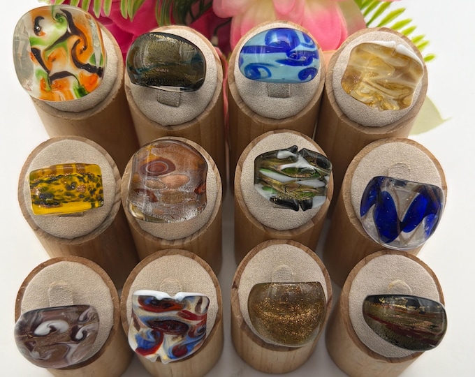 Size 8 1/2 - Lampwork Glass Rings | Assorted Glass Rings | Murano Glass Inspired Glass Rings