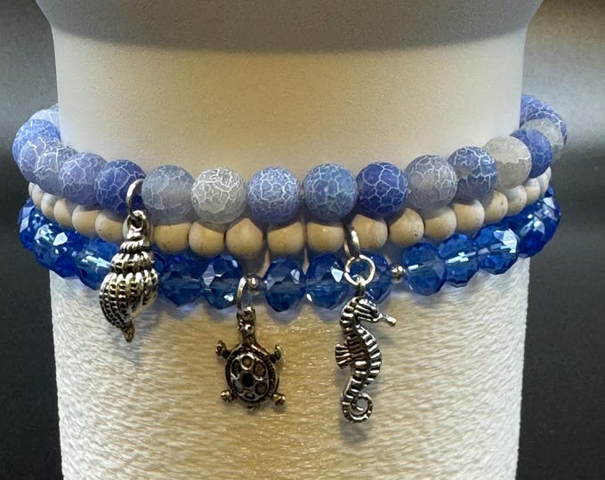 Ocean/Beachy Stanley Cup Bracelet | Tumbler Accessories  | Stanley Charm Bracelet | Tumbler Bracelet | Stretchy Cup Bracelet