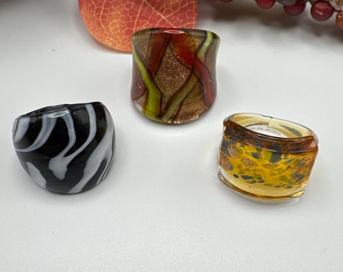 Size 8 - Assorted Glass Rings - Millefiori Glass Rings | Murano Glass Inspired Glass Rings