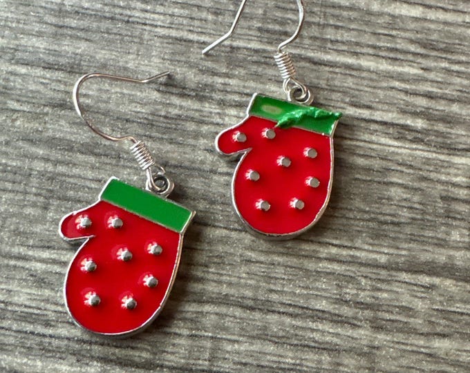 Red Winter Mitten Earrings | Mitten Earrings | Christmas Earrings | Stocking Stuffers