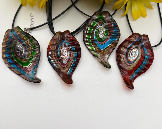 Leaf Pendant Necklace | Multi-Color Leaf Pendant | Glass Leaf Pendant
