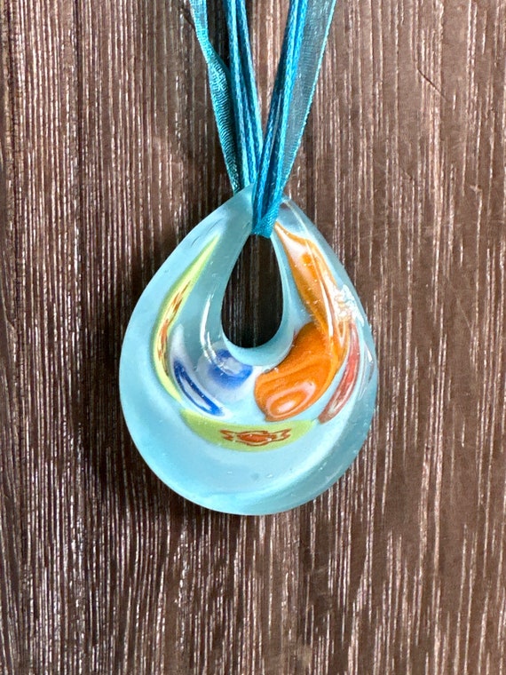 Blue Millefiori Teardrop Pendant | Teardrop Pendant Necklace